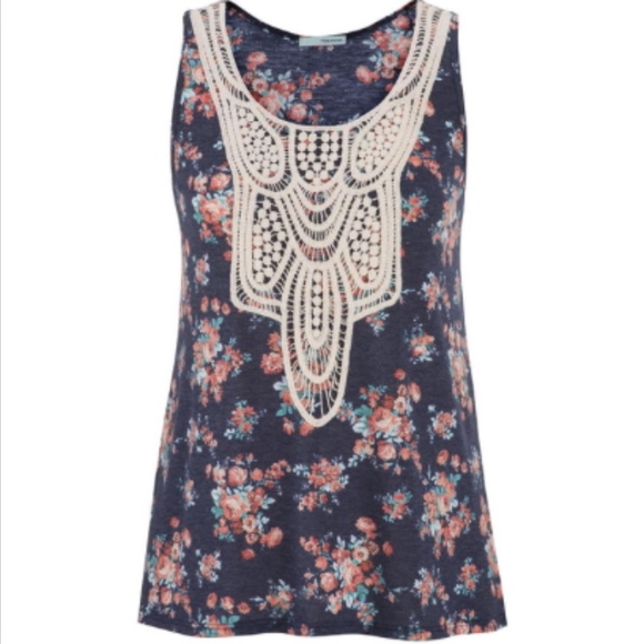 Maurices Tops - Floral tank top with lace detailing on front